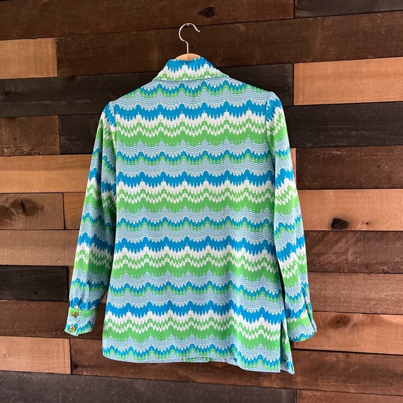 Vintage Groovy Zig Zag Waves Bradley Dagger Collar Button Up Lightweight Jacket - Picture 10 of 10
